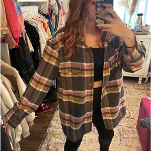 American eagle outfitters shacket plaid shirt jacket mauve mustard grey button